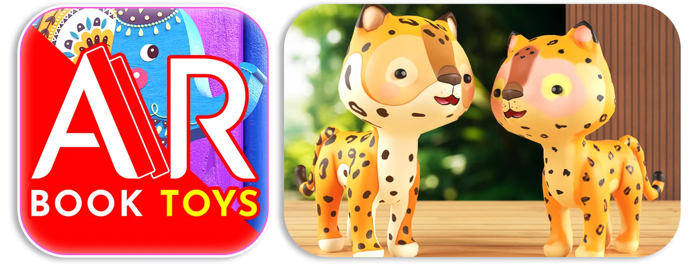 ar applikáció ikonja, jobb oldalt boldog leopárdok, mesébe illő karakterábrázolással